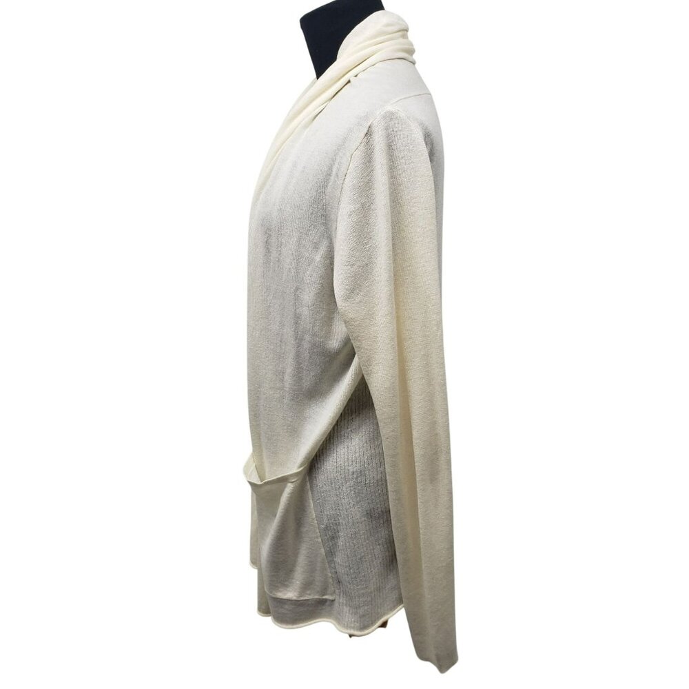 Title Nine Cardigan Supima Cotton Merino Wool Cream Open Front Waterfall S - Picture 3 of 13